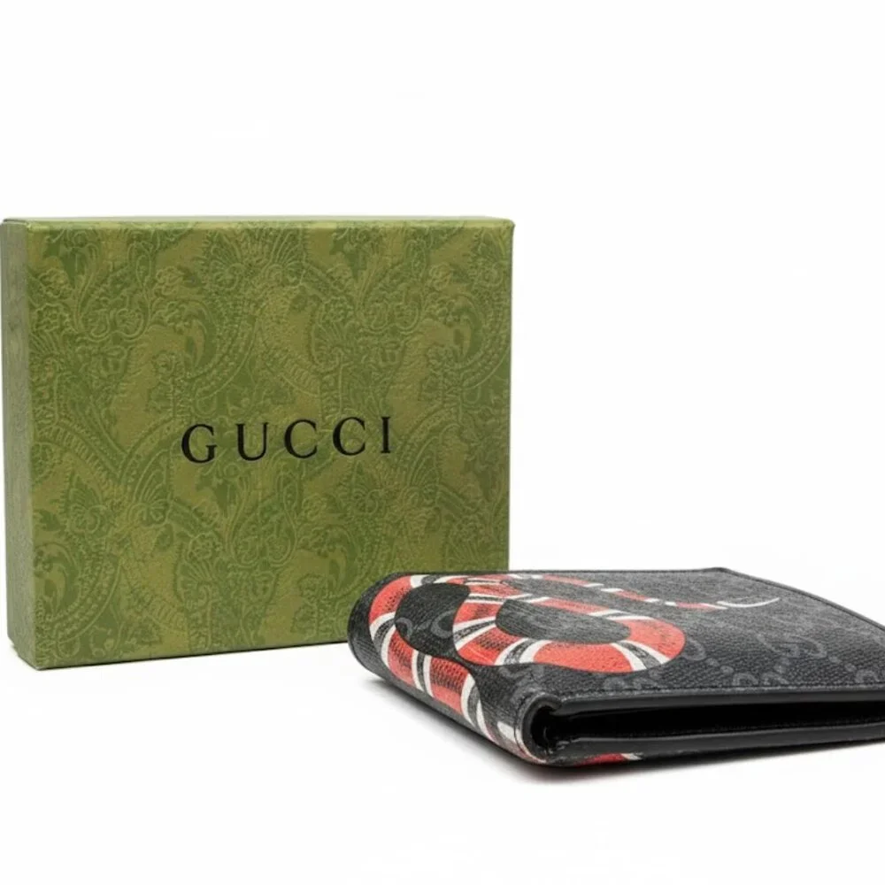 GG Designer Leather Snake Monogram Wallet (8 Card Slots) Black